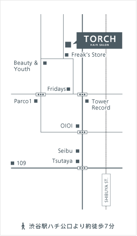 TORCH案内図 渋谷駅ハチ公口より徒歩7分